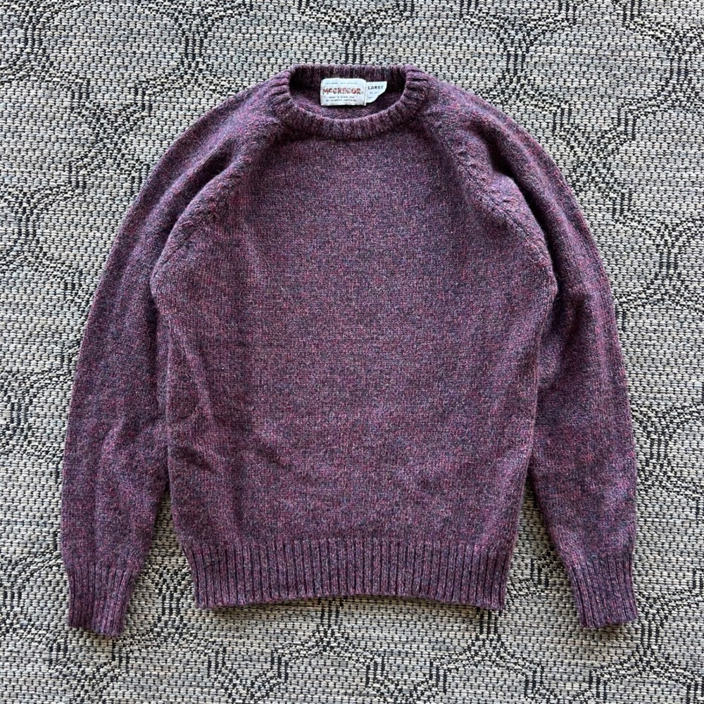 Vintage McGregor Sweater Mens Large Purple Wool Blend Marled Raglan Knit